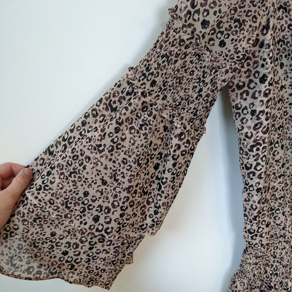 Parker Elliana Smocked Animal Print Leopard Blouson Mini Dress - Picture 3 of 7